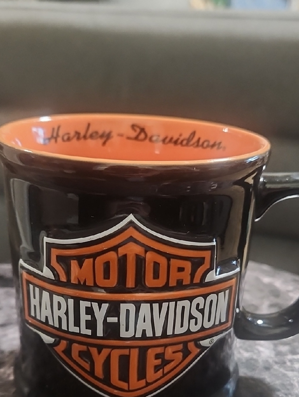 3D Harley-Davidson Black and Orange Shield Logo Mug 2001.